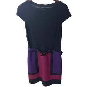 Chetta B Black & Block Purple Pink Colors Dress short sleeves matching belt knee
